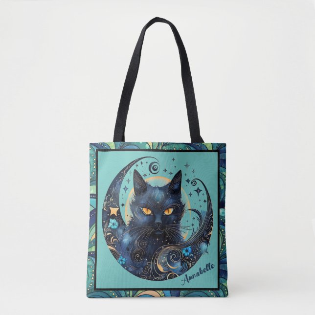 Gato negro y bolsa de tocador celestial de la luna (Anverso)