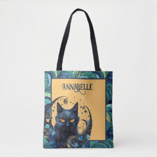 Gato negro y bolsa de tocador celestial de la luna