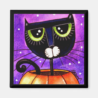 Gato negro y calabaza - imán