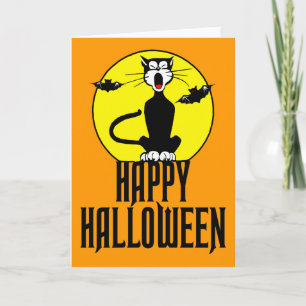 Gato negro y Luna Llena - tarjeta de felicitación