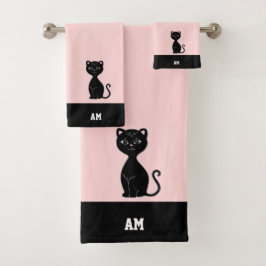 Gato negro y monograma en negro y rosa
