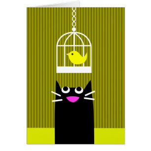 Gato negro y pájaro amarillo