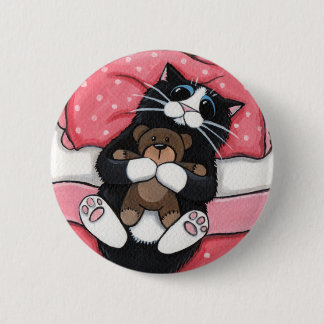Gato negro y peluche - Botón de arte gato