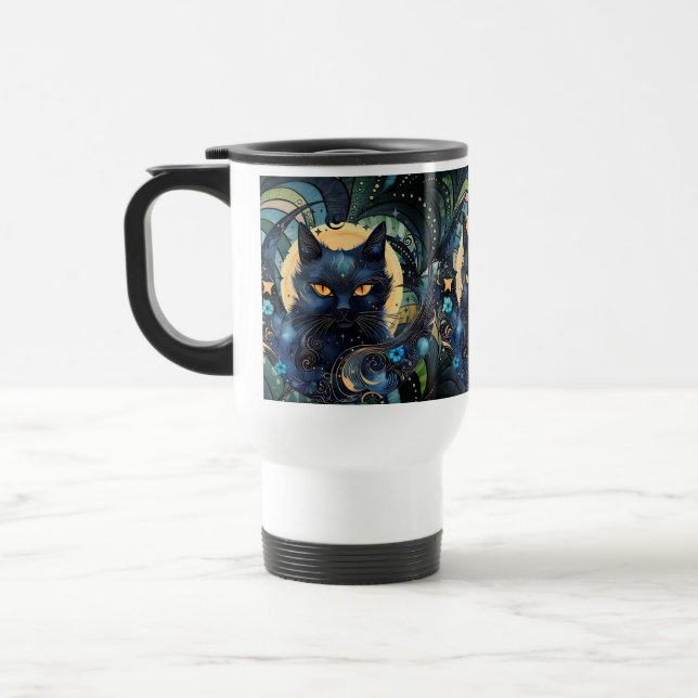 Gato negro y taza celestial de viaje en la luna (Izquierda)