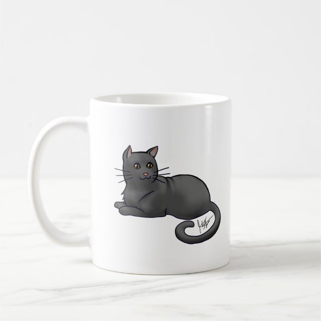 Gato negro y taza de gato plateado (Izquierda)