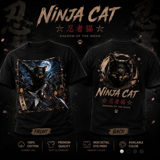 Gato Ninja 3D Japonés| Diseño de Camiseta (Subido por el creador)