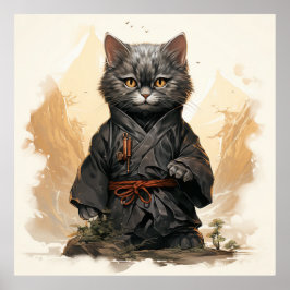 Gato Ninja lindo arte japonés feliz