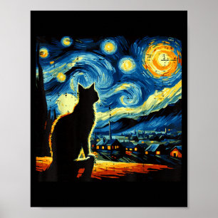 Gato Noche Estrellada Van Gogh Gatito Pintura Arte