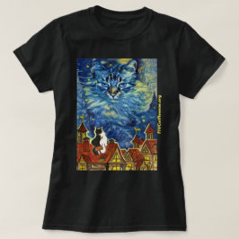 Gato nocturno estrellado con sitio para camisetas 