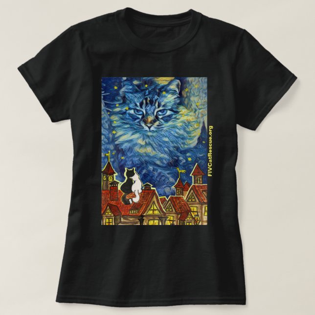 Gato nocturno estrellado con sitio para camisetas  (Diseño del anverso)