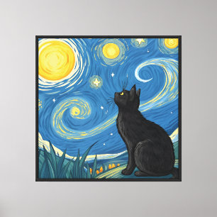 Gato nocturno estrellado - Decoración de arte pop 