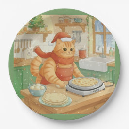 Gato noruego haciendo lefse de Navidad, platos