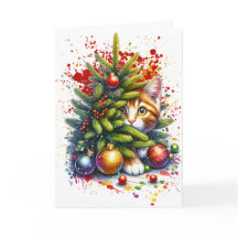 Gato oculto detrás del árbol de Navidad