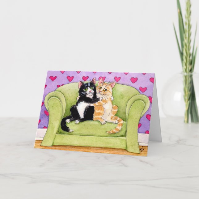 Gato opuesto atrae tarjeta de San Valentín (Anverso)