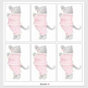 GATO PANTALÓN DE Pijama ROSA 14"X14" Calcomanía de