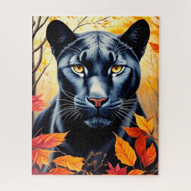 Gato Panther El otoño deja el rompecabezas del art (Vertical)