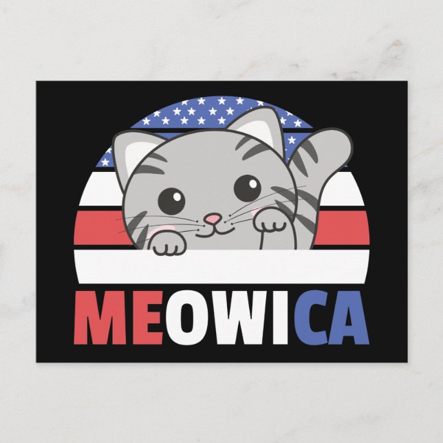 Gato para el cuatro de julio postal Meowica bander (Anverso)