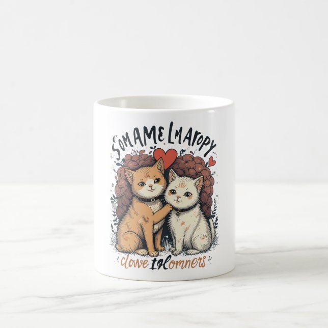 Gato Pareja Amor Mug Cute Romántica Copa de Café K (Centro)