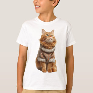 Gato Pelirrojo de Pelo Largo con Jersey Otoñal Aco