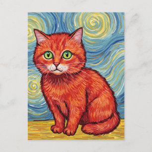 Gato pelirrojo lindo al estilo de Van Gogh Tarjeta