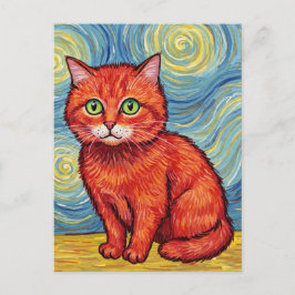 Gato pelirrojo lindo al estilo de Van Gogh Tarjeta