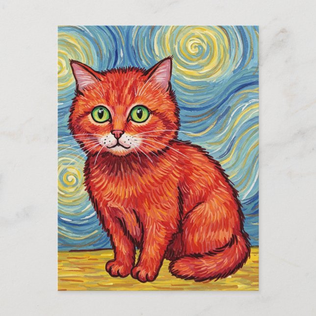 Gato pelirrojo lindo al estilo de Van Gogh Tarjeta (Anverso)