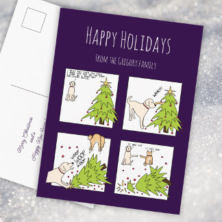 Gato Perro Dibujo Animado Purpura Navidad Divertid