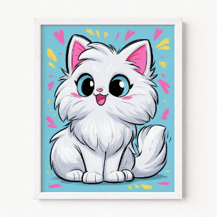 Gato Persa Blanco Lindo Arte Pop Cartoon