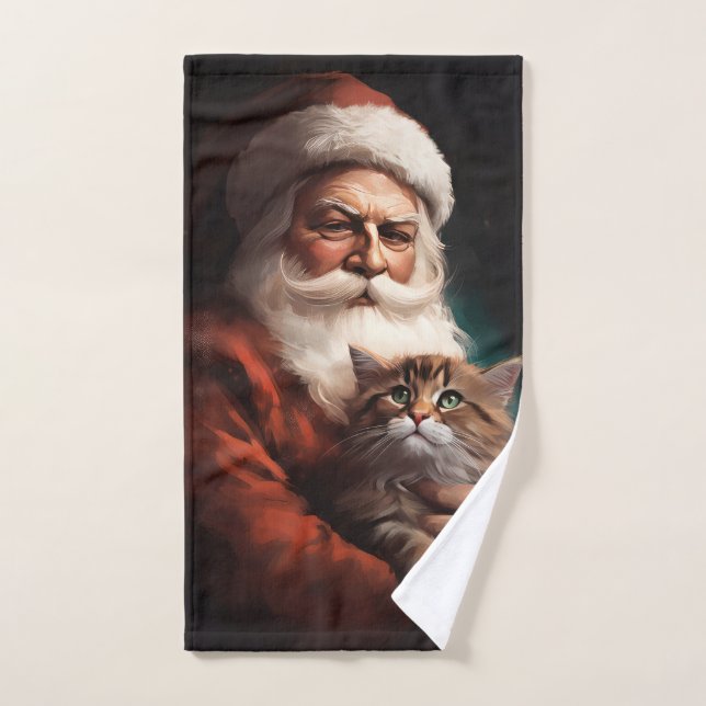 Gato persa con Navidades festivos de Santa Claus (Toalla de mano)