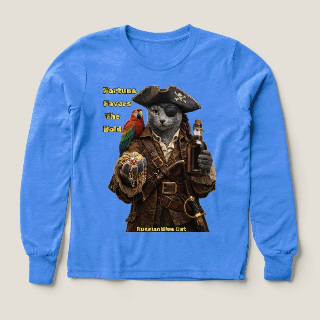 Gato Pirata Azul Ruso: La Fortuna Favorece a los A (Diseño frontal)
