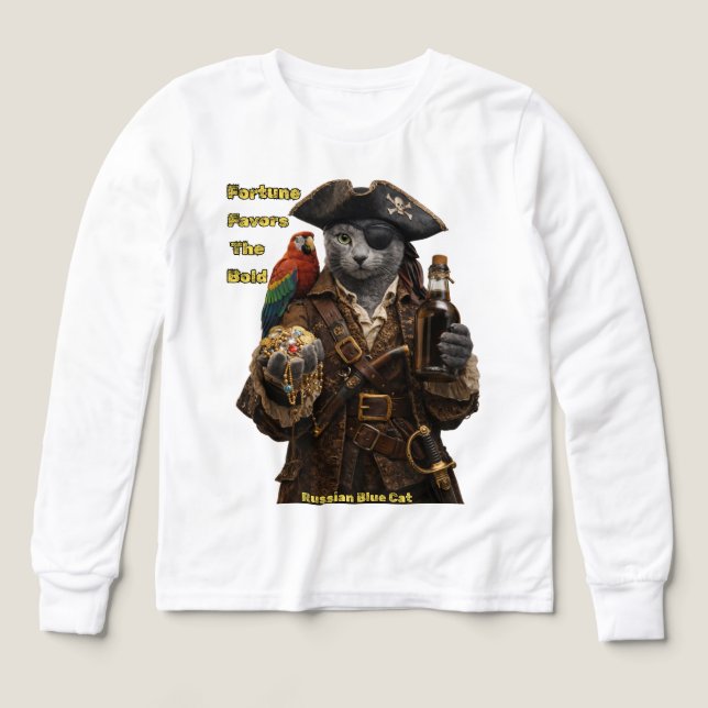Gato Pirata Azul Ruso: La Fortuna Favorece a los A (Diseño frontal)