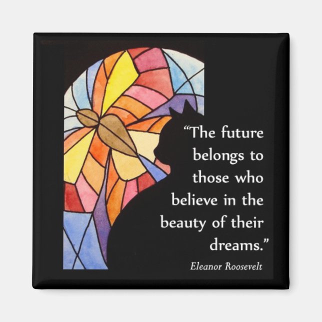 Gato por ventana con mariposa - imán (Frente)