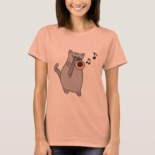 Gato que juega el Trombone - camiseta del regalo (Anverso)