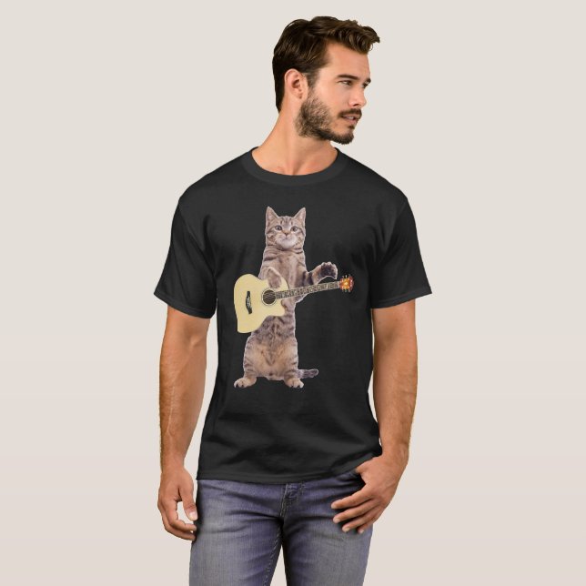 Gato que juega la camiseta de la guitarra (Anverso completo)