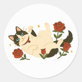Gato Ragdoll en Rosas Pegatina Redonda Clásica