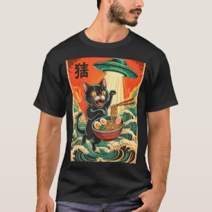 Gato Ramen Ovni Camiseta Divertida Japonesa Anime
