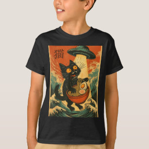 Gato Ramen Ovni Camiseta Divertida Japonesa Anime