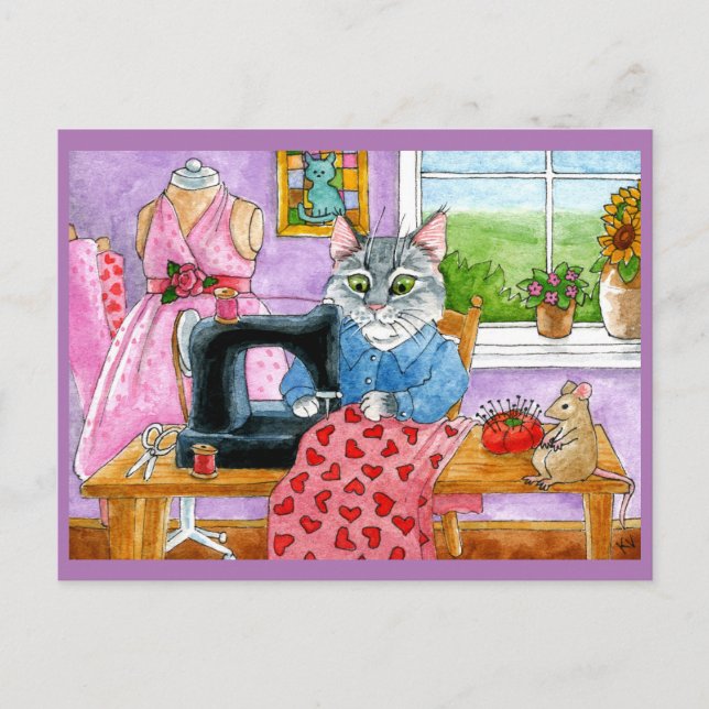 Gato, ratón, postal de costura (Anverso)