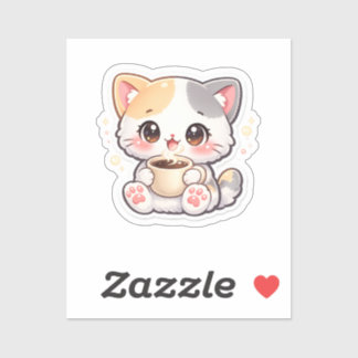 Gato Rectangular Pegatina de Café Kawaii – Gatito 