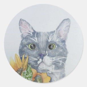Gato redondo con pegatina de girasol