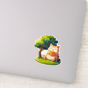Gato regordete libresco bajo el árbol Pegatina