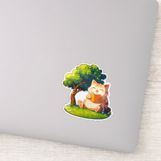 Gato regordete libresco bajo el árbol Pegatina