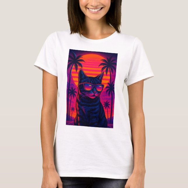 Gato Retro 80 Sunset Cat con camiseta con gafas de (Anverso)
