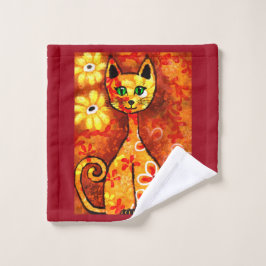 Gato retro caprichoso Kitty Floral Naranja amarill