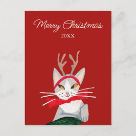 Gato retro lindo de Navidad rojo