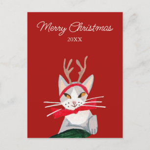 Gato retro lindo de Navidad rojo