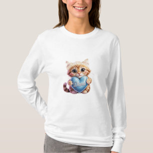 Gato Rojizo Adorable Con Corazón Azul Camiseta Man