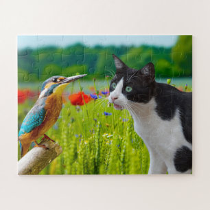 Gato rompecabezas y pájaro