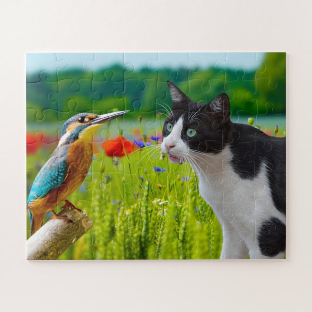 Gato rompecabezas y pájaro (Horizontal)