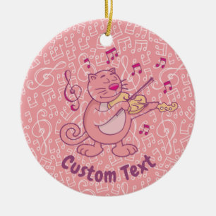 Gato rosa con adorno cerámico de violín